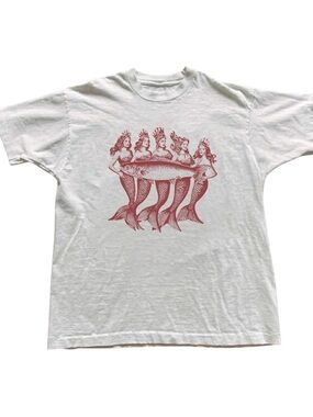Gildan White T-Shirt with Red Mermaid Fish Graphic